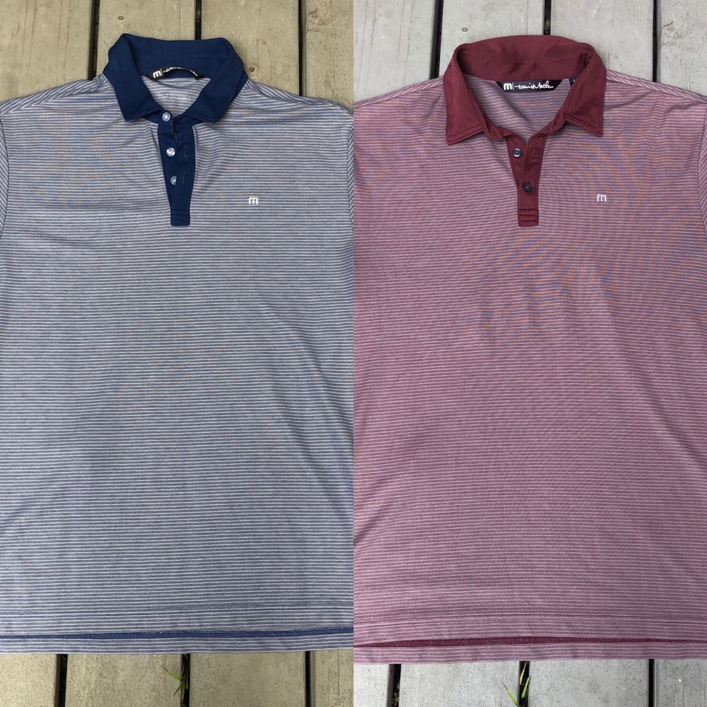Lot of 2 Travis Mathew Stripe Golf Polos Large